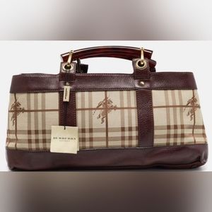 Burberry Brown/Beige Haymarket Check Canvas and Leather Middle Zip Tote